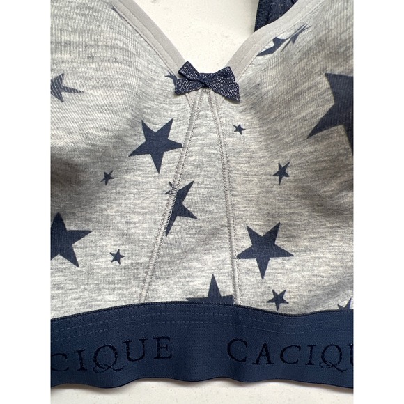 Cacique Unlined Full Coverage Gray Star Print Navy‎ Blue Lace Racerback Comfort - Picture 1 of 12